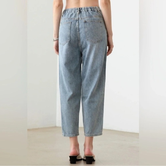 Light Blue Wash Barrel Leg High Waist Distressed Jeans - Picture 4 of 6